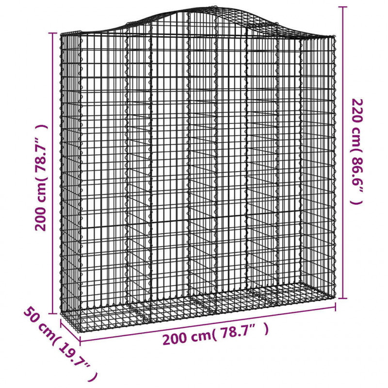 Kosze gabionowe, 8 szt, 200x50x200/220 cm, galwanizowane żelazo