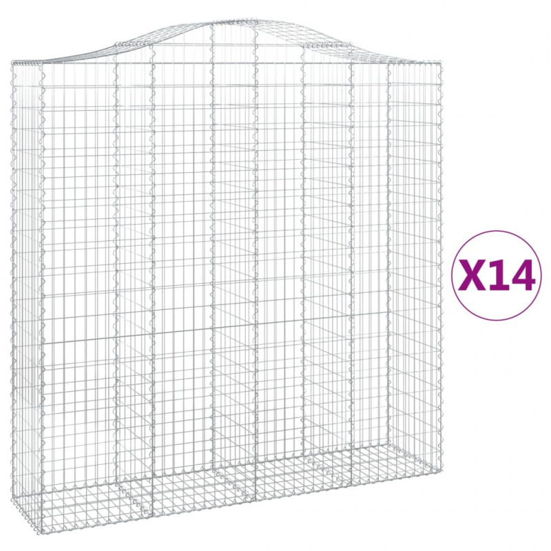 Kosze gabionowe, 14 szt, 200x50x200/220cm, galwanizowane żelazo
