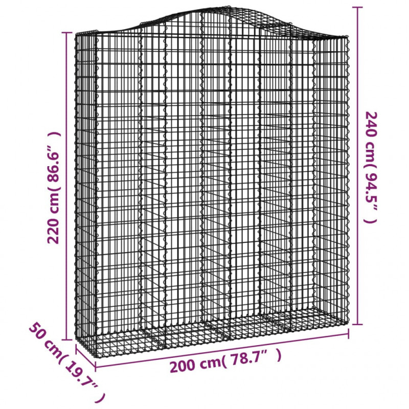 Kosze gabionowe, 13 szt, 200x50x220/240cm, galwanizowane żelazo
