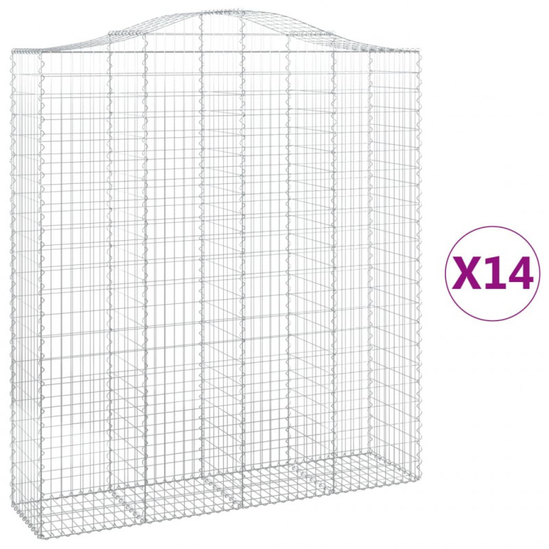 Kosze gabionowe, 14 szt, 200x50x220/240cm, galwanizowane żelazo