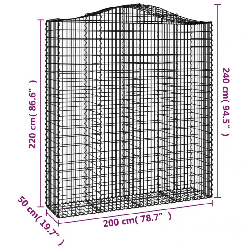 Kosze gabionowe, 14 szt, 200x50x220/240cm, galwanizowane żelazo