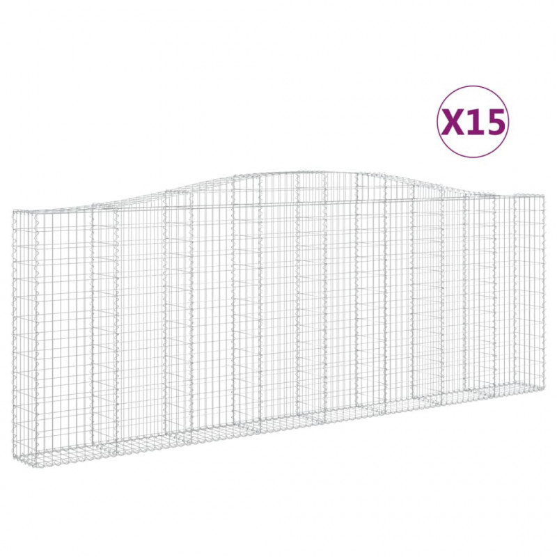 Kosze gabionowe, 15 szt, 400x30x140/160cm, galwanizowane żelazo