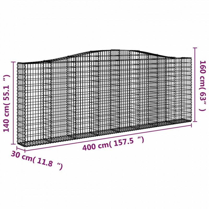 Kosze gabionowe, 20 szt, 400x30x140/160cm, galwanizowane żelazo