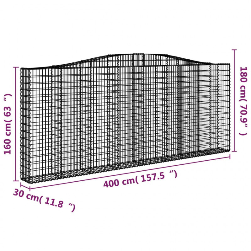 Kosze gabionowe, 2 szt, 400x30x160/180 cm, galwanizowane żelazo