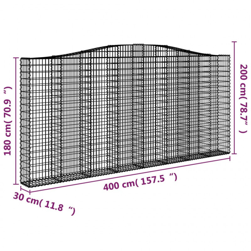 Kosze gabionowe, 2 szt, 400x30x180/200 cm, galwanizowane żelazo