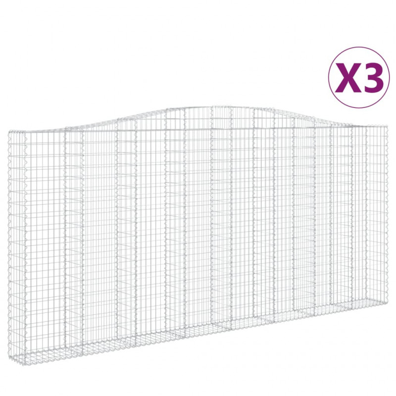 Kosze gabionowe, 3 szt, 400x30x180/200 cm, galwanizowane żelazo