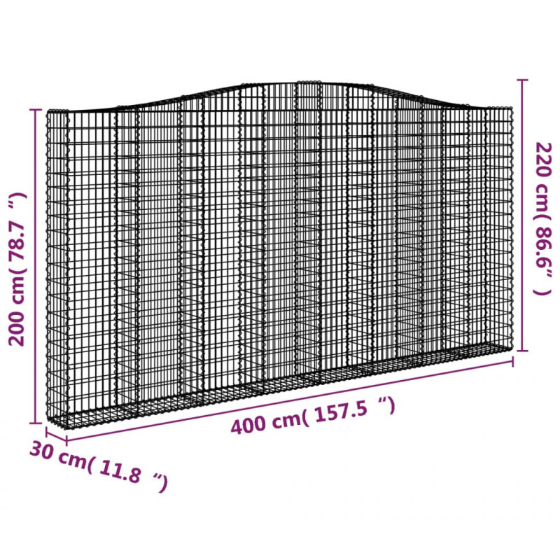 Kosze gabionowe, 2 szt, 400x30x200/220 cm, galwanizowane żelazo