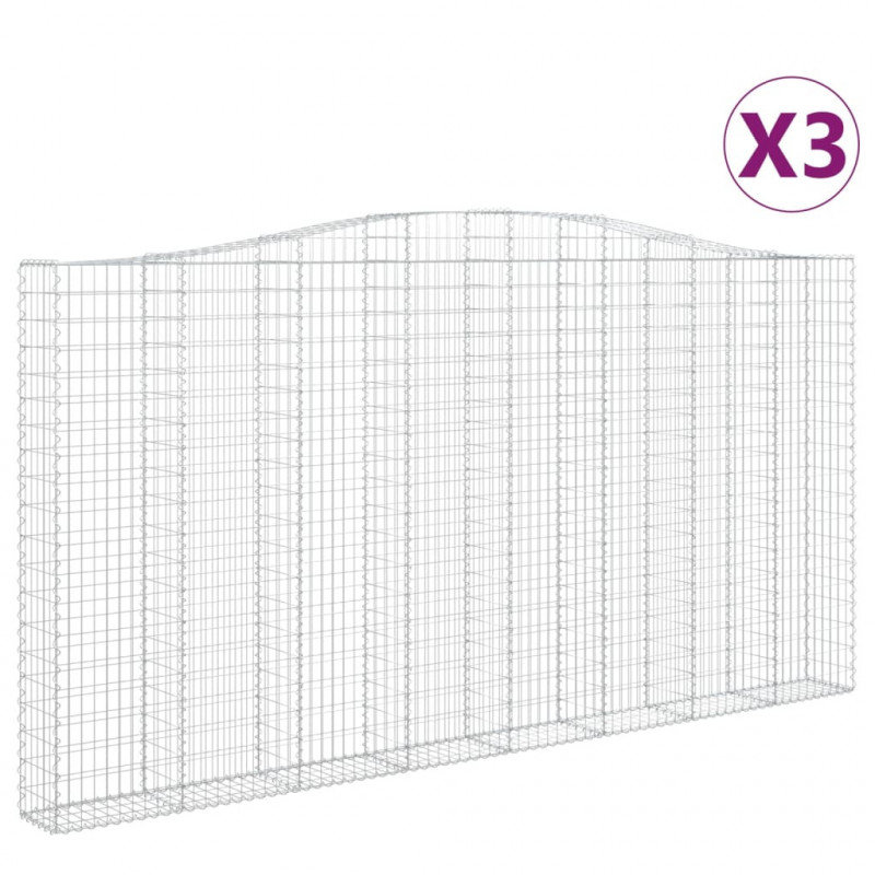 Kosze gabionowe, 3 szt, 400x30x200/220, galwanizowane żelazo