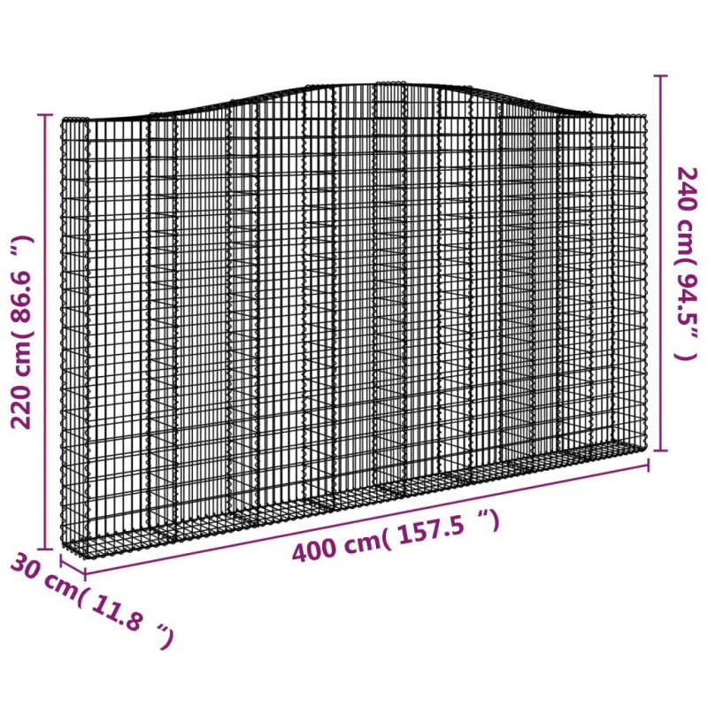 Kosze gabionowe, 2 szt, 400x30x220/240 cm, galwanizowane żelazo