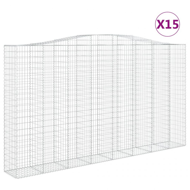 Kosze gabionowe, 15 szt, 400x50x220/240cm, galwanizowane żelazo
