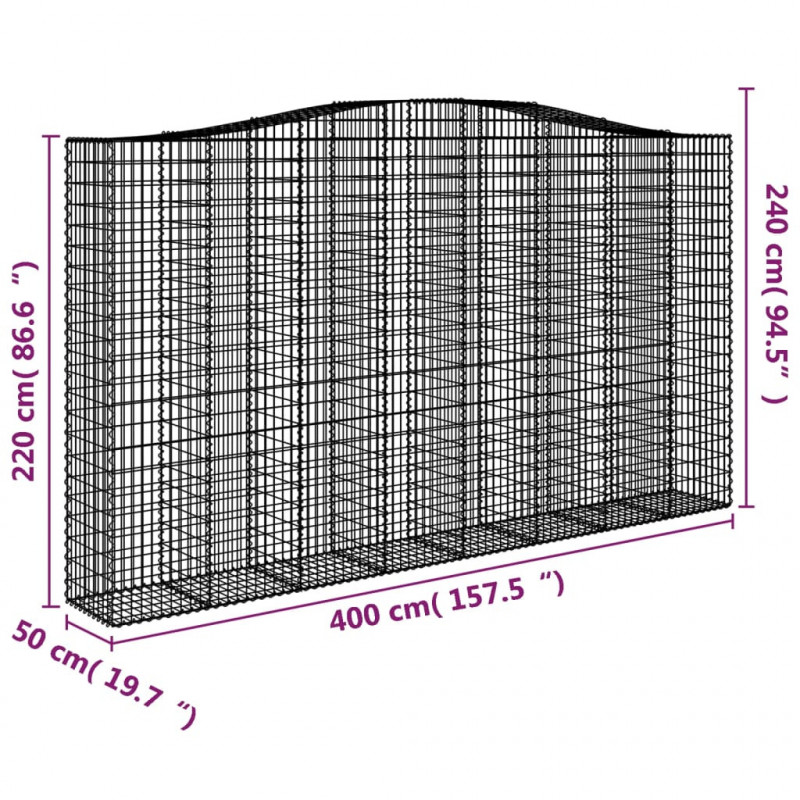 Kosze gabionowe, 15 szt, 400x50x220/240cm, galwanizowane żelazo