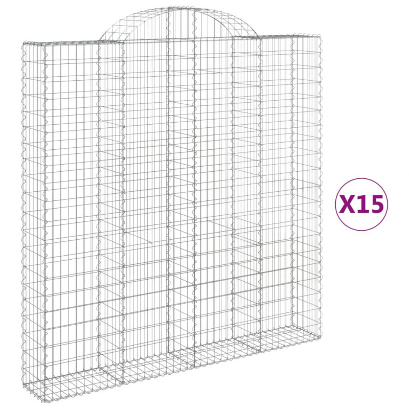 Kosze gabionowe, 15 szt, 200x30x200/220cm, galwanizowane żelazo