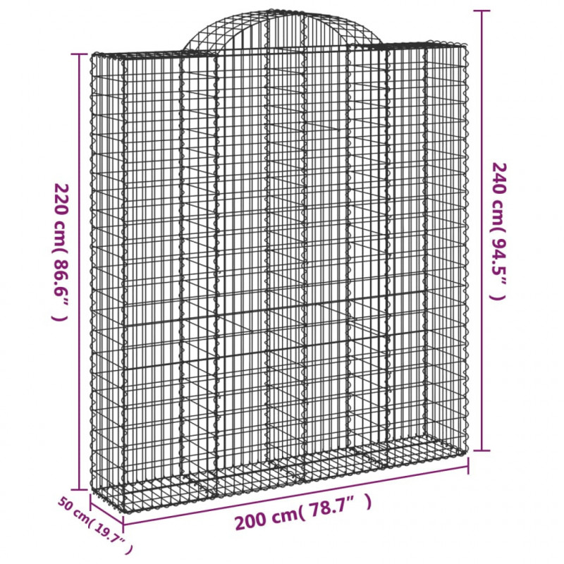 Kosze gabionowe, 25 szt, 200x50x220/240cm, galwanizowane żelazo