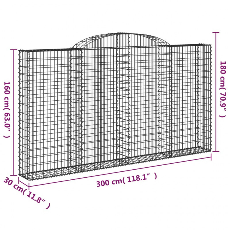 Kosze gabionowe, 3 szt, 300x30x160/180 cm, galwanizowane żelazo