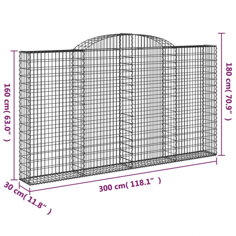 Kosze gabionowe, 5 szt, 300x30x160/180 cm, galwanizowane żelazo