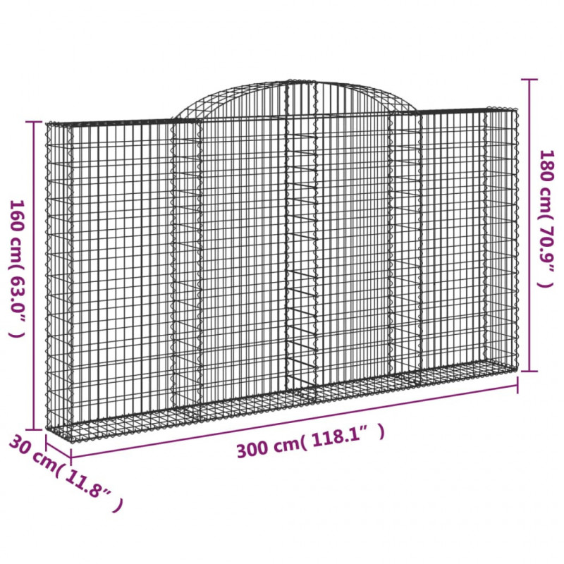 Kosze gabionowe, 6 szt, 300x30x160/180 cm, galwanizowane żelazo