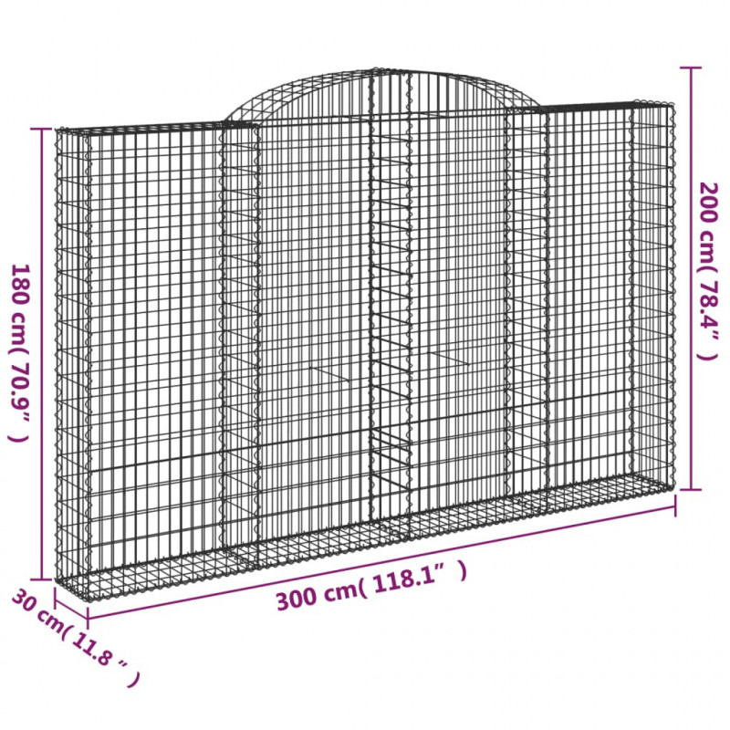 Kosze gabionowe, 2 szt, 300x30x180/200 cm, galwanizowane żelazo