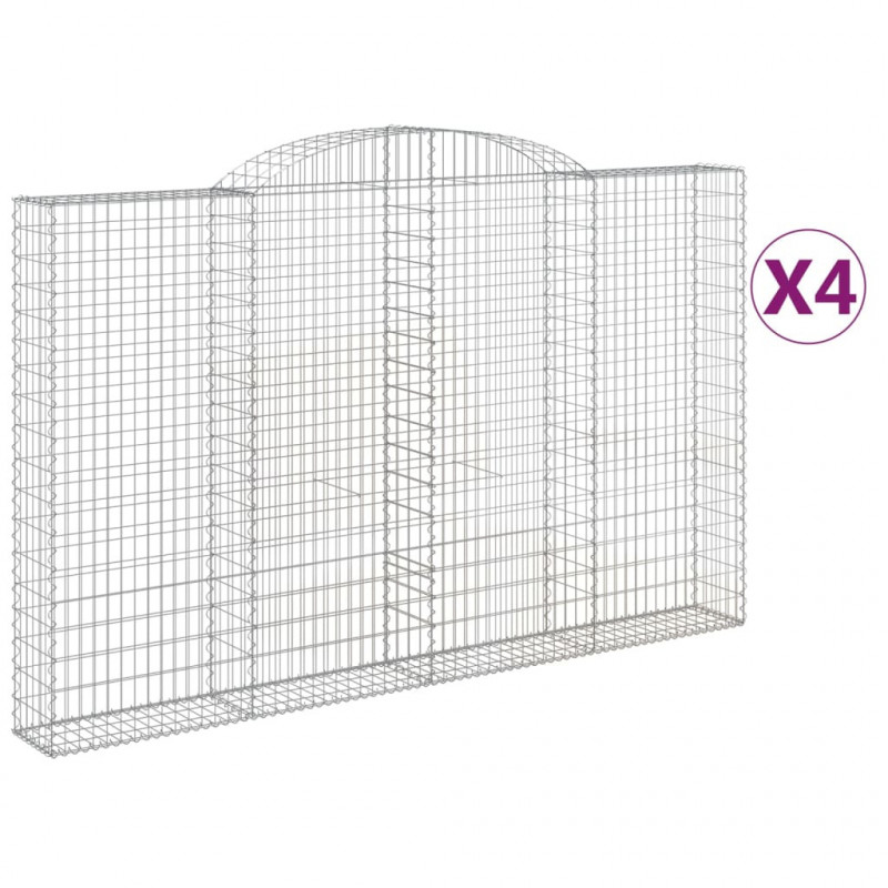 Kosze gabionowe, 4 szt, 300x30x180/200 cm, galwanizowane żelazo