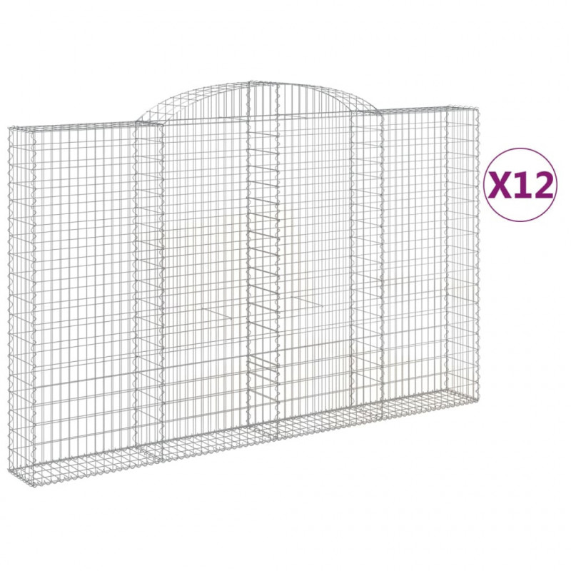 Kosze gabionowe, 12 szt, 300x30x180/200cm, galwanizowane żelazo