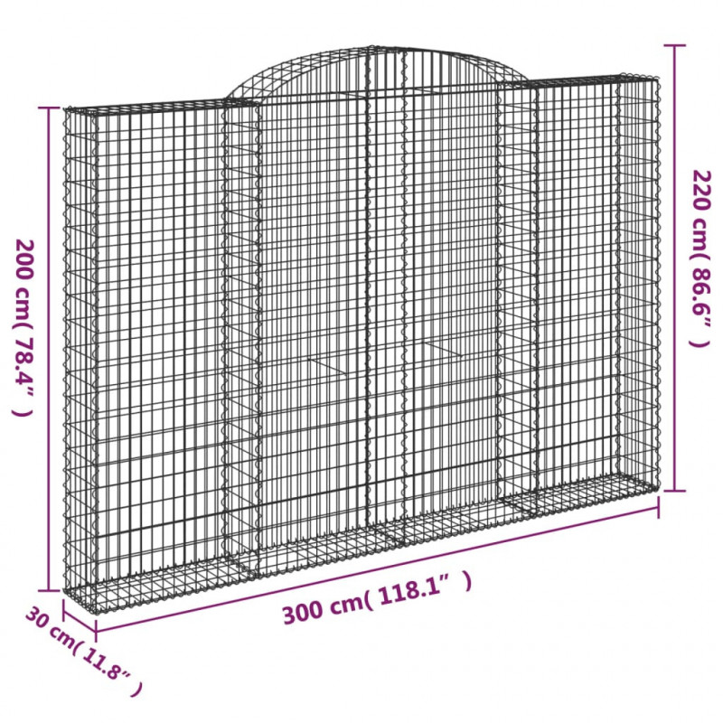 Kosze gabionowe, 2 szt, 300x30x200/220 cm, galwanizowane żelazo