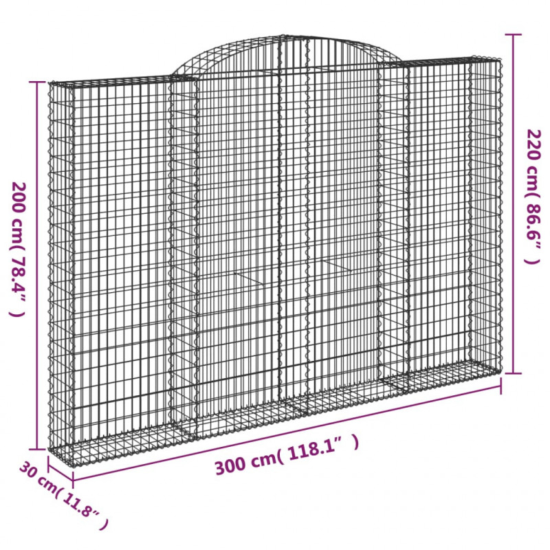Kosze gabionowe, 3 szt, 300x30x200/220 cm, galwanizowane żelaz