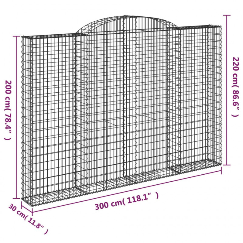 Kosze gabionowe, 7 szt, 300x30x200/220 cm, galwanizowane żelazo