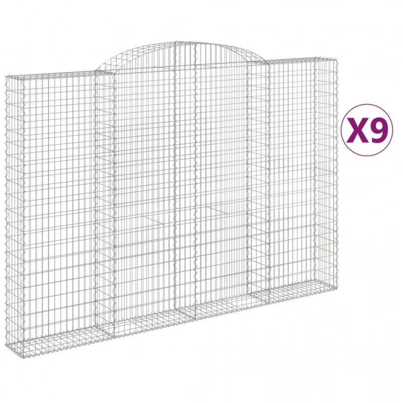 Kosze gabionowe, 9 szt, 300x30x200/220 cm, galwanizowane żelazo