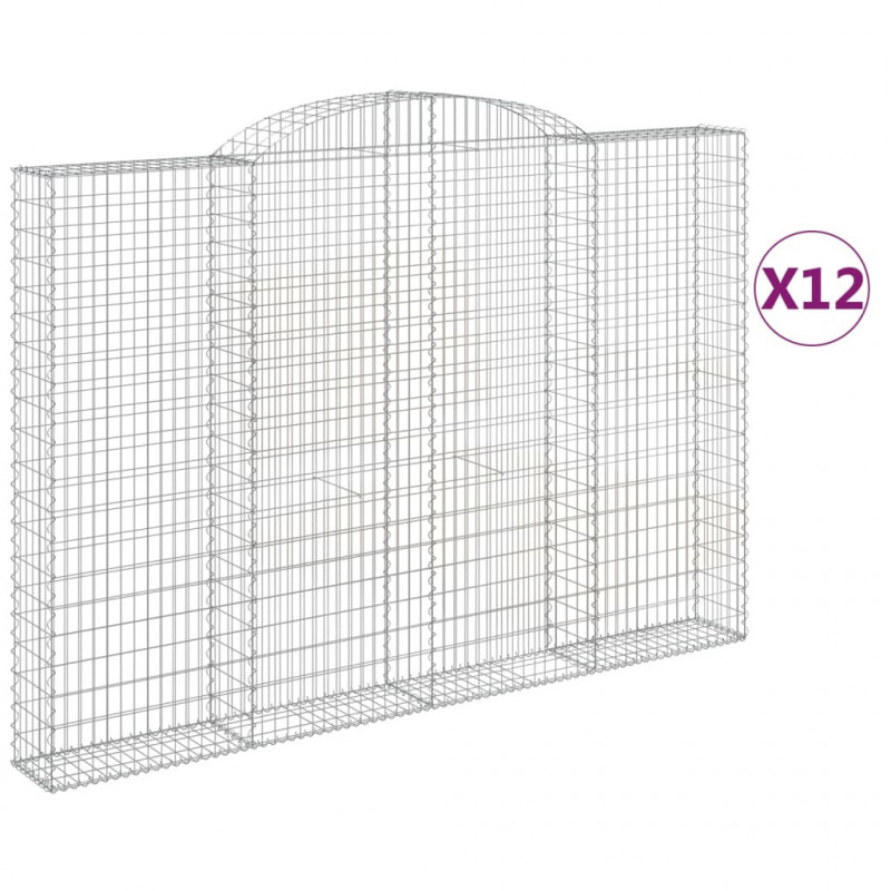 Kosze gabionowe, 12 szt, 300x30x200/220cm, galwanizowane żelazo
