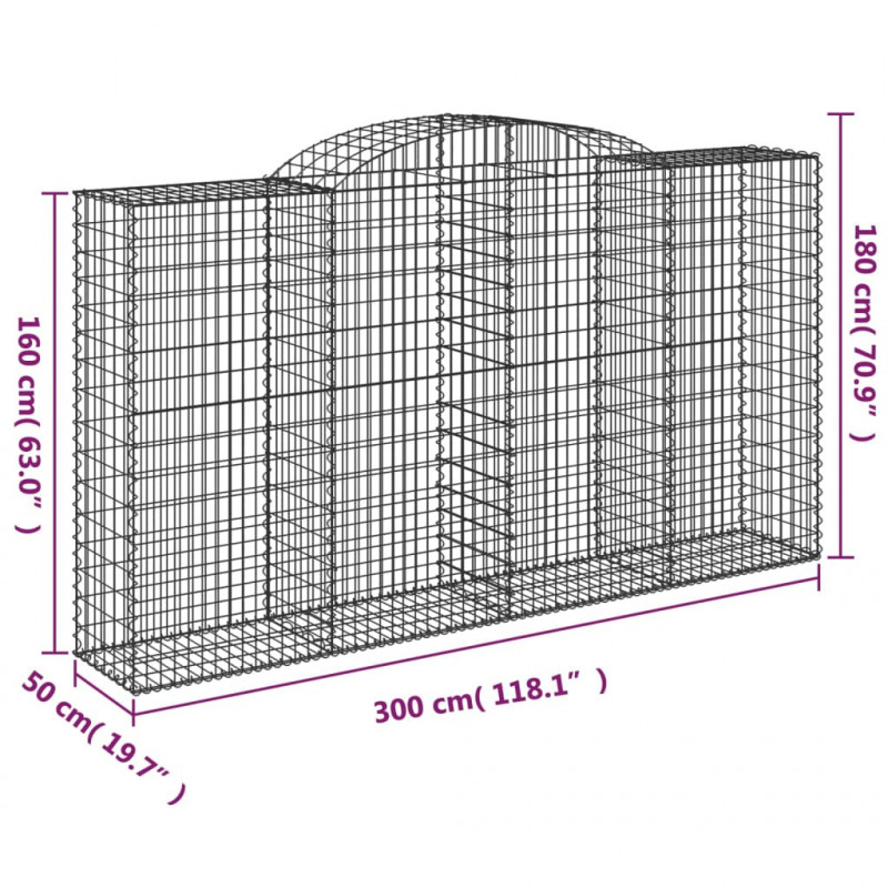 Kosze gabionowe, 25 szt, 300x50x160/180cm, galwanizowane żelazo