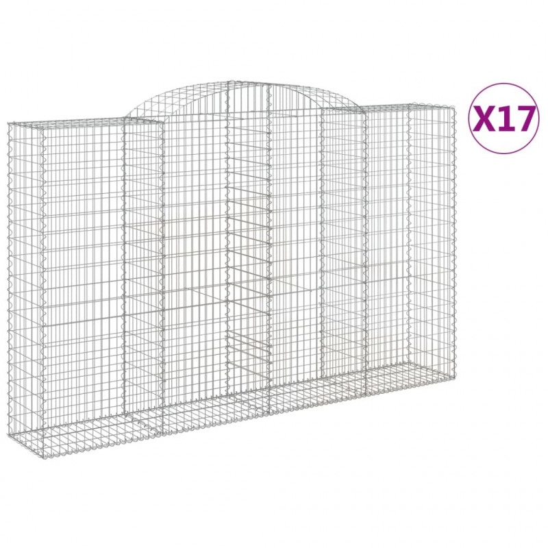 Kosze gabionowe, 17 szt, 300x50x180/200cm, galwanizowane żelazo