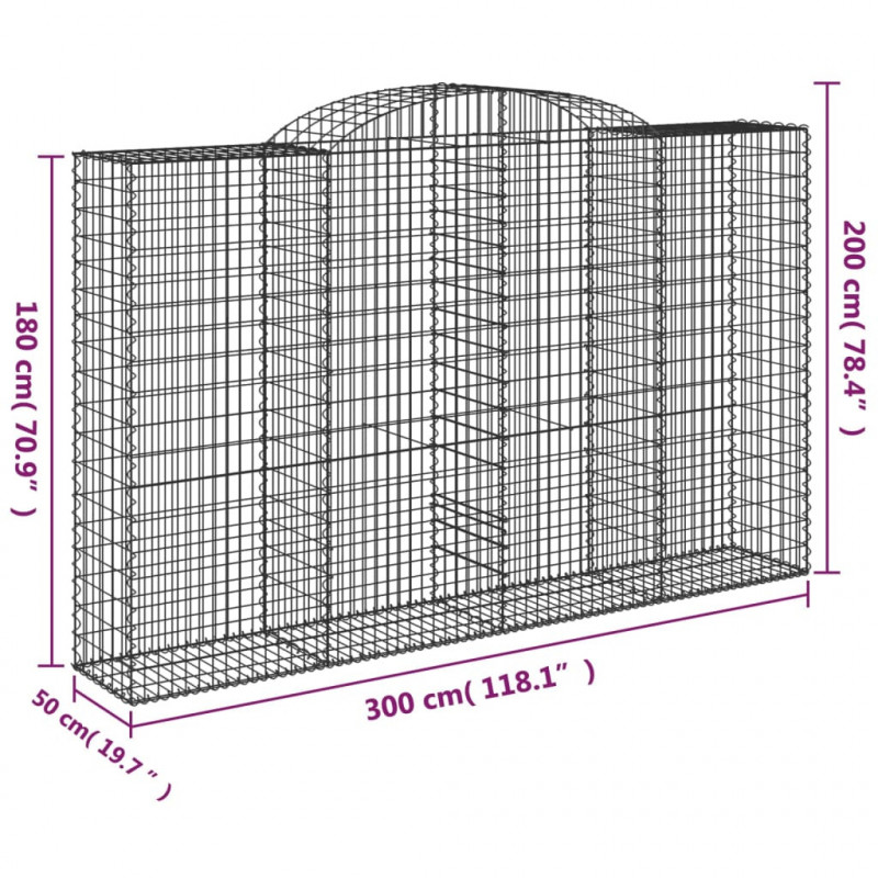 Kosze gabionowe, 20 szt, 300x50x180/200cm, galwanizowane żelazo