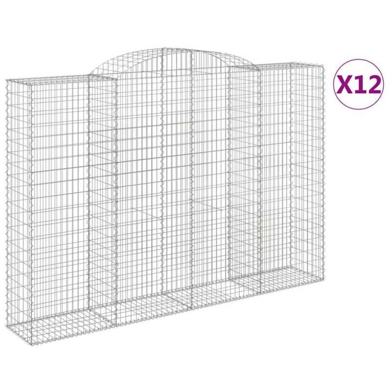 Kosze gabionowe, 12 szt, 300x50x200/220cm, galwanizowane żelazo