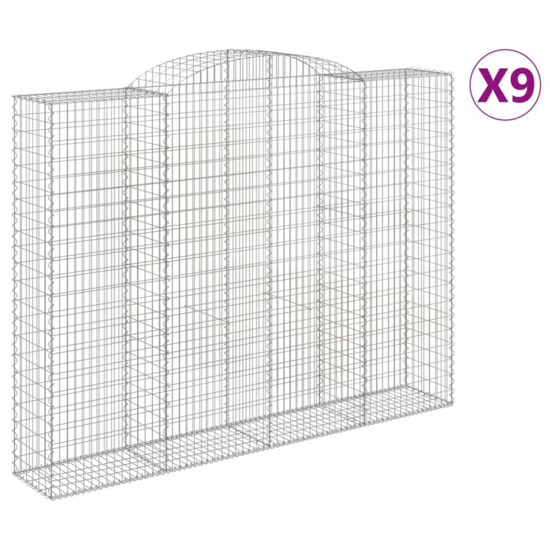 Kosze gabionowe, 9 szt, 300x50x220/240 cm, galwanizowane żelaz