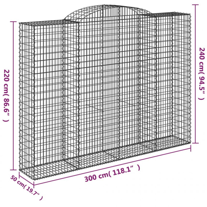 Kosze gabionowe, 11 szt, 300x50x220/240cm, galwanizowane żelazo
