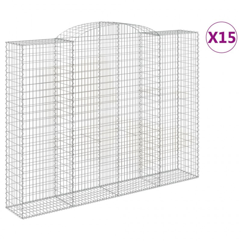 Kosze gabionowe, 15 szt, 300x50x220/240cm, galwanizowane żelazo