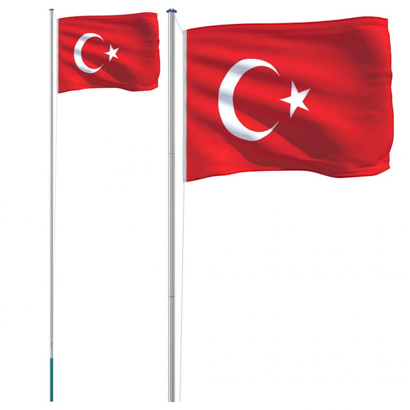 Flaga Turcji z masztem, 6,08 m, aluminium