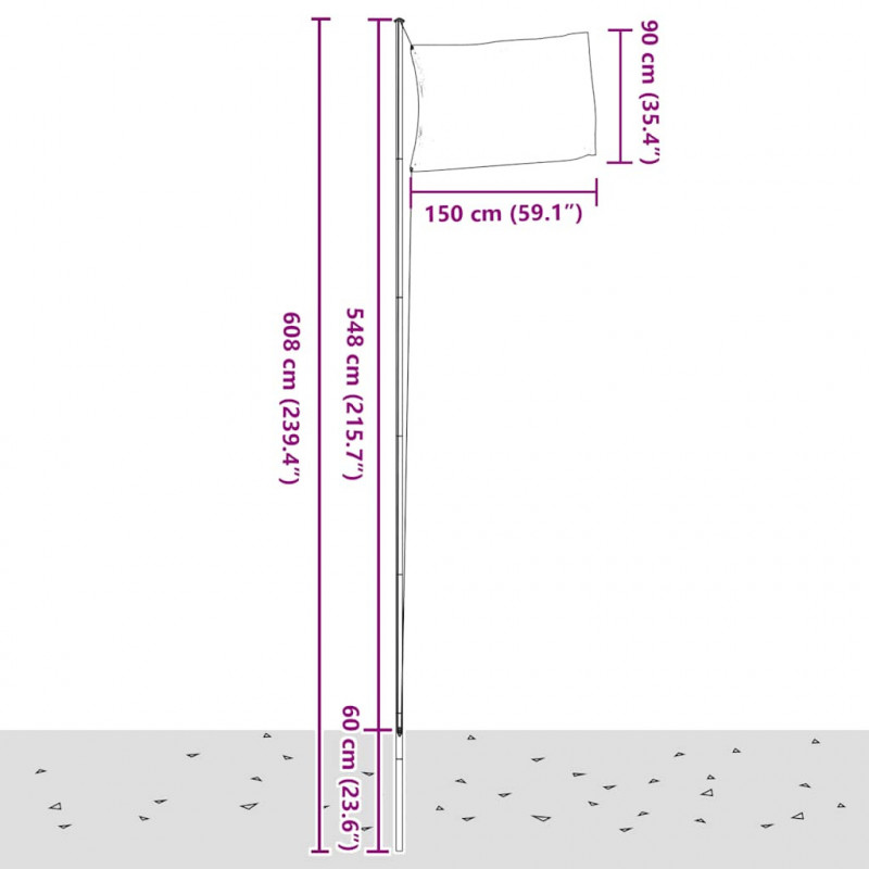 Flaga Turcji z masztem, 6,08 m, aluminium