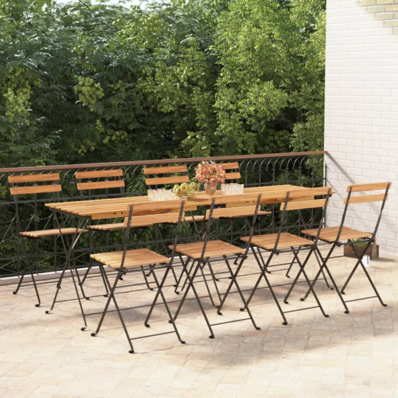 Składane krzesła bistro, 8 szt., lite drewno tekowe i stal