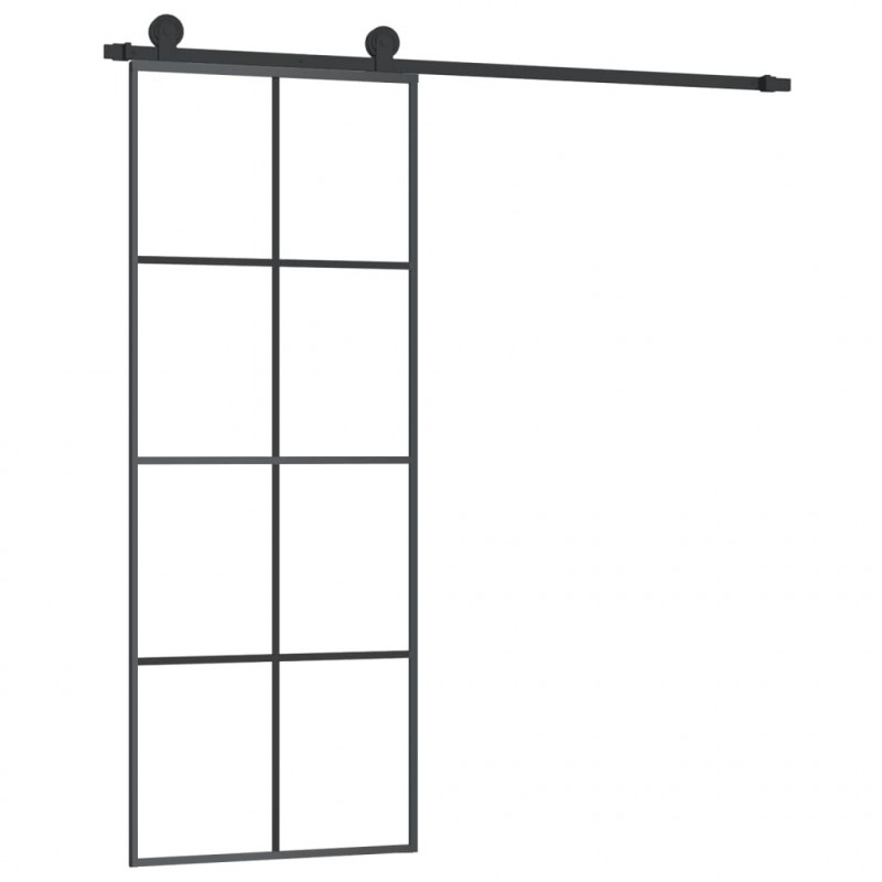 Drzwi przesuwne z osprzętem, szkło ESG i aluminium, 76x205 cm