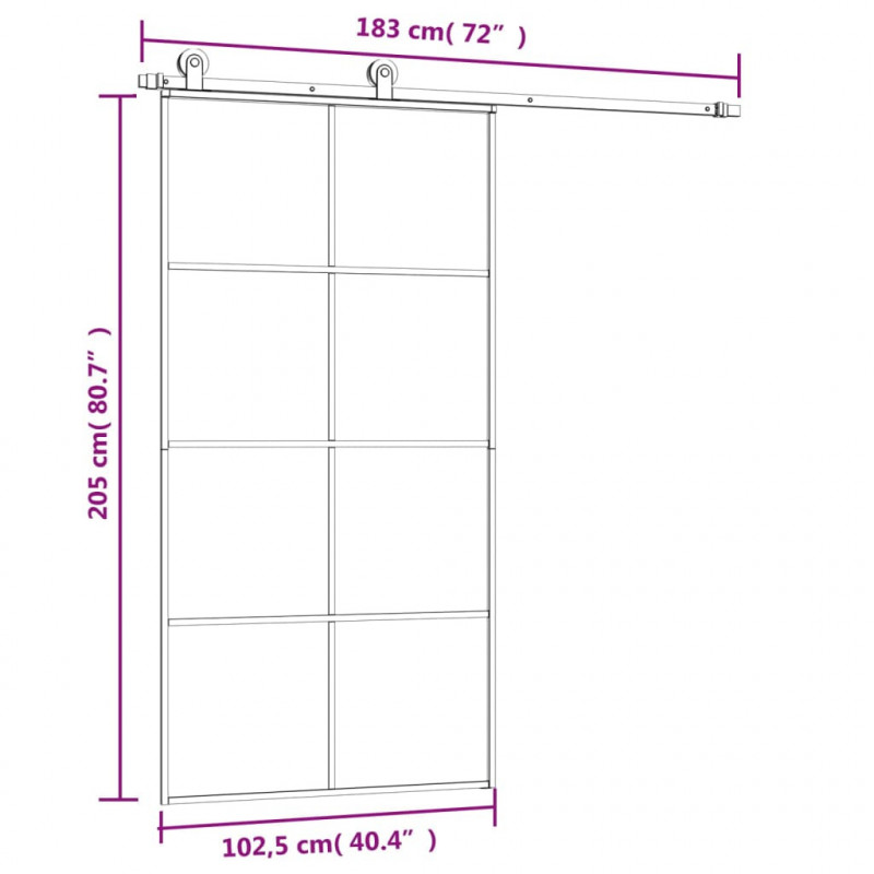 Drzwi przesuwne a akcesoriami, 102,5x205 cm, ESG i aluminium