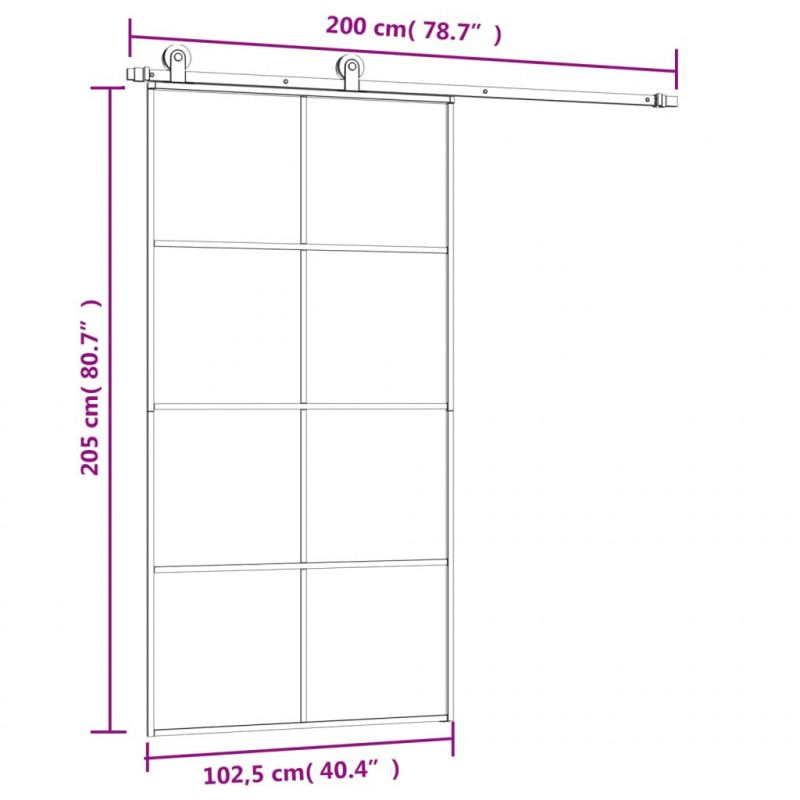 Drzwi przesuwne a akcesoriami, 102,5x205 cm, ESG i aluminium