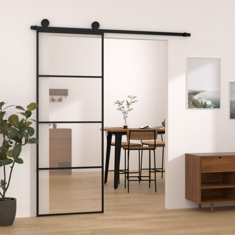 Drzwi przesuwne z osprzętem, szkło ESG i aluminium, 76x205 cm