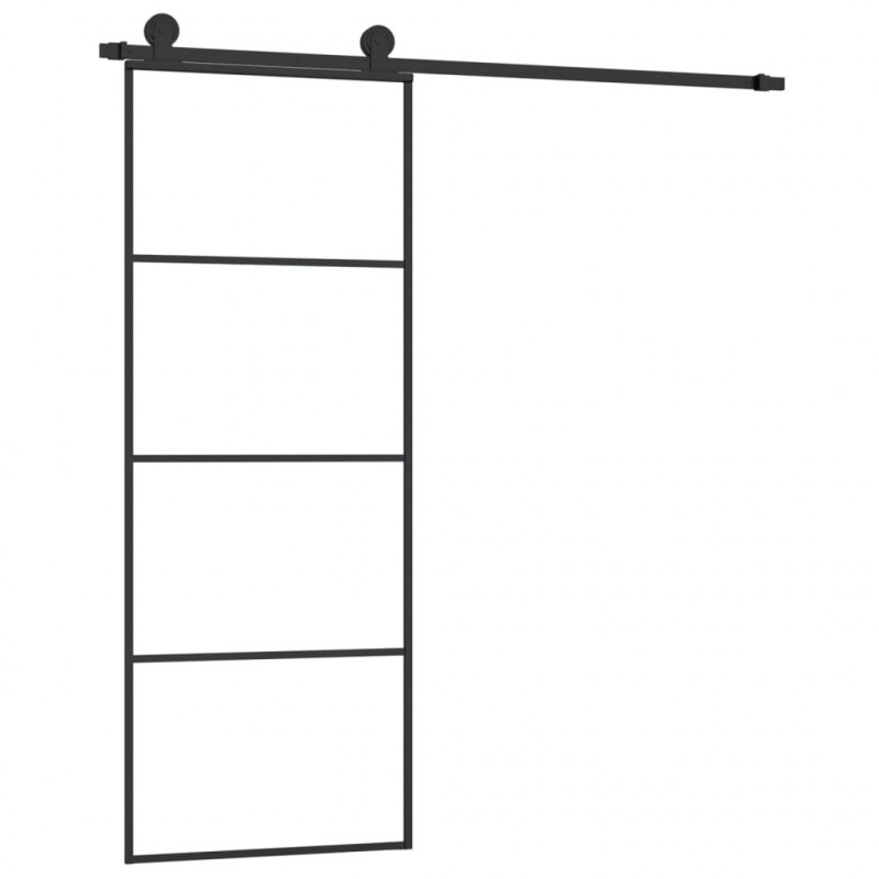 Drzwi przesuwne z osprzętem, szkło ESG i aluminium, 76x205 cm