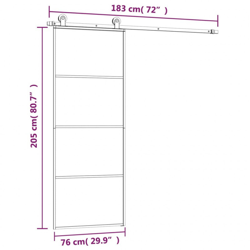 Drzwi przesuwne z osprzętem, szkło ESG i aluminium, 76x205 cm
