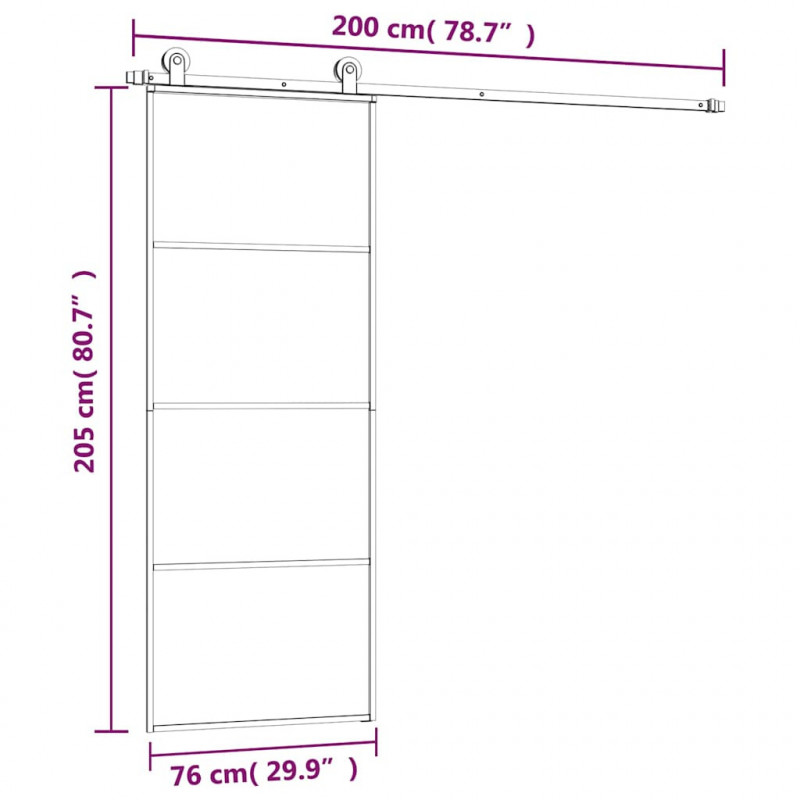Drzwi przesuwne z osprzętem, szkło ESG i aluminium, 76x205 cm