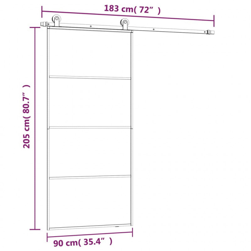 Drzwi przesuwne z osprzętem, 90x205 cm, szkło ESG i aluminium
