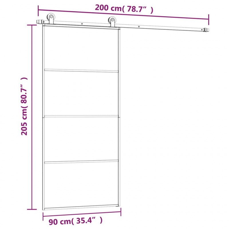 Drzwi przesuwne z osprzętem, 90x205 cm, szkło ESG i aluminium