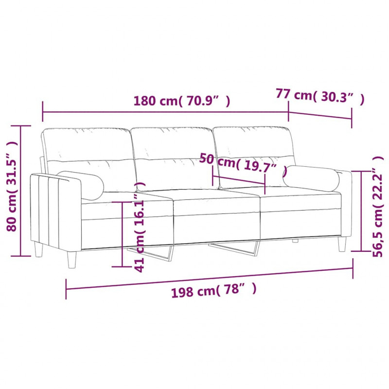 3-osobowa sofa wypoczynkowa z poduszkami, jasnoszara, 180 cm