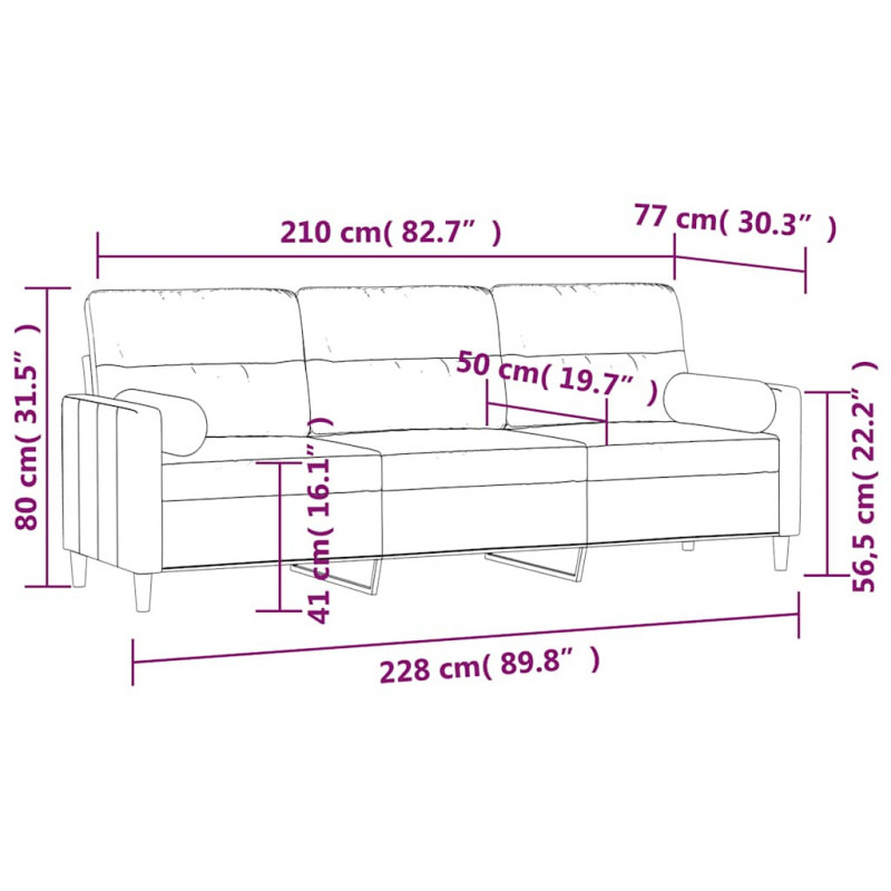 3-osobowa sofa wypoczynkowa z poduszkami, ciemnoszara, 210 cm