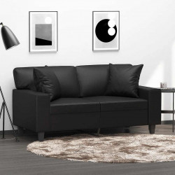2-osobowa sofa z poduszkami, czarna, 120 cm, sztuczna skóra